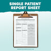 A single patient report sheet with medical information and data for efficient healthcare management.