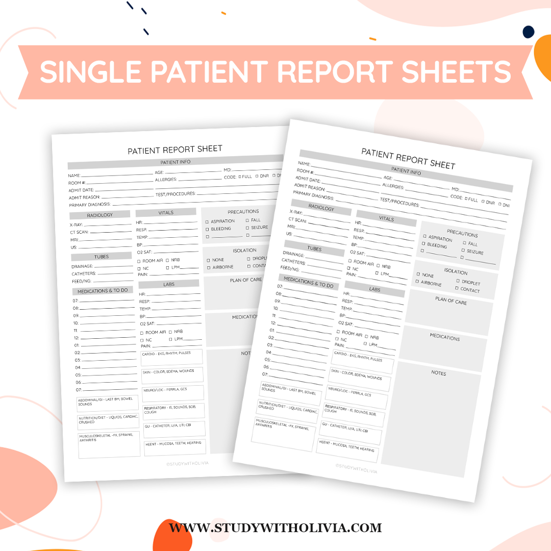 Single Patient Report Sheet