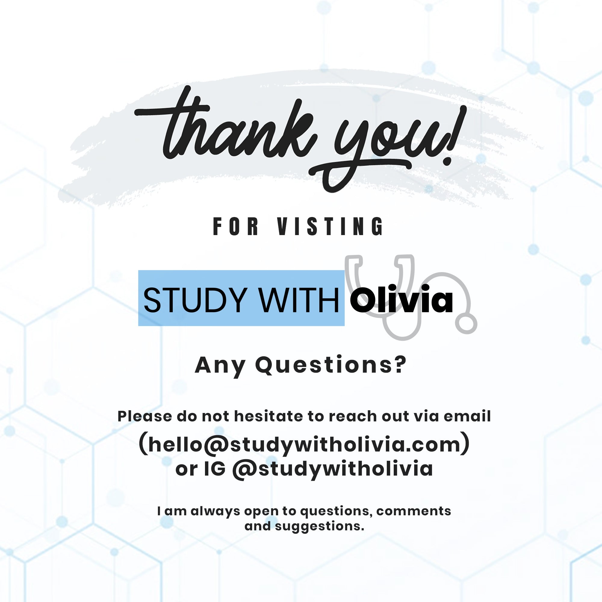 Thank you! for Visiting Study with Olivia